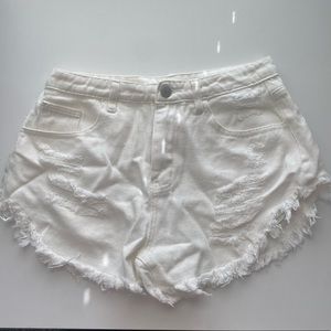 SHEIN white ripped raw hem denim shorts